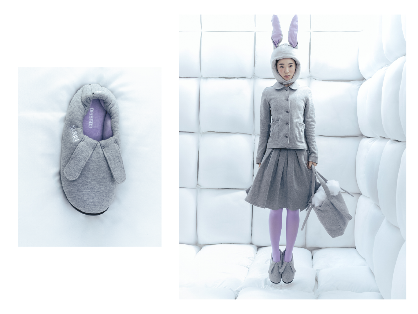 SUBU x COYSEIO BUNNY SWEAT PADDING SHOES MELANGE GREY