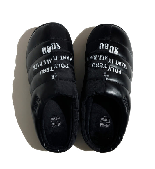 SUBU x POLYTERU padded slippers - black + lettering