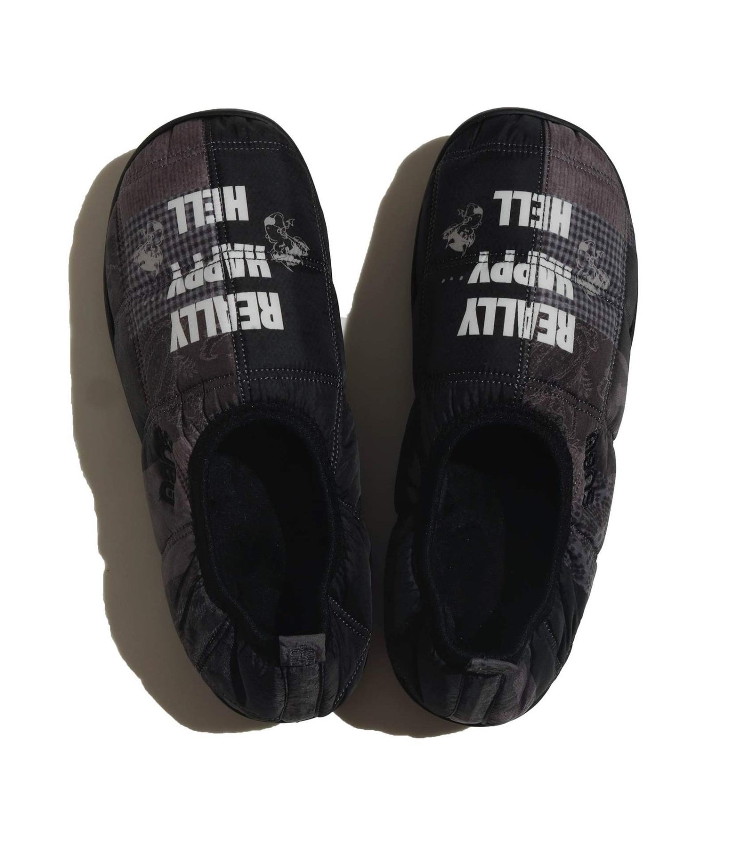 SUBU x POLYTERU padded slippers - patched gray + lettering