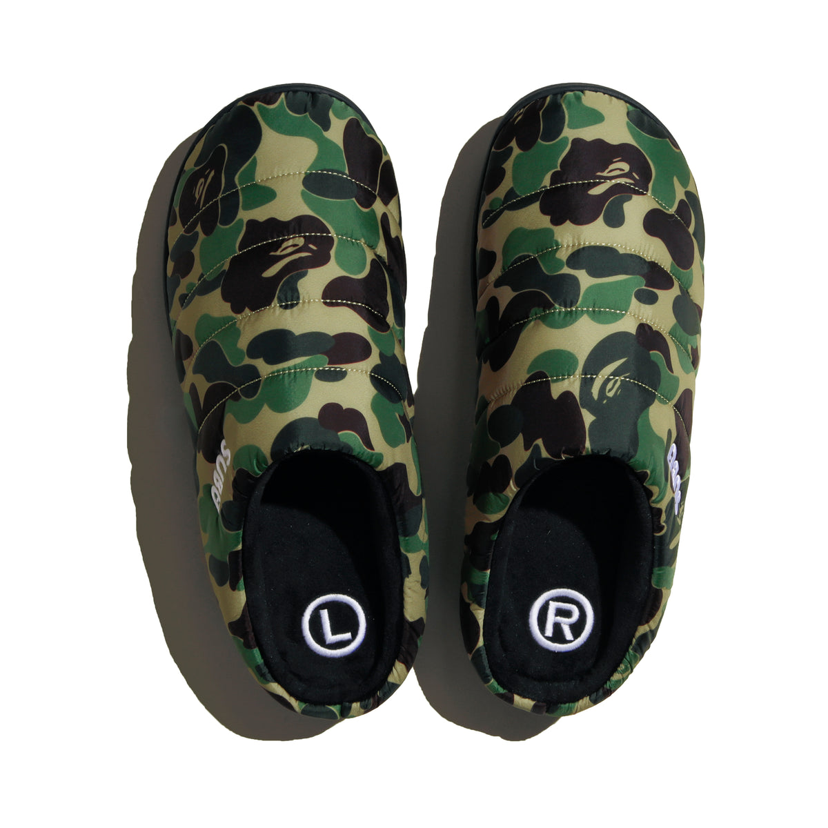 SUBU x BAPE® ABC CAMO PUFFER SANDALS GREEN